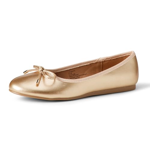 Amazon Essentials Girls' Bow Ballet Flats, Metallic Gold, 7 Big Kid at Amazon