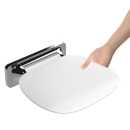 Heuffe Folding Shower Seat with Wall Mount and Large Seat – Ergonomic Non-Slip Bathroom Stool for Elderly and Disabled, Maximum Load 180 kg, White