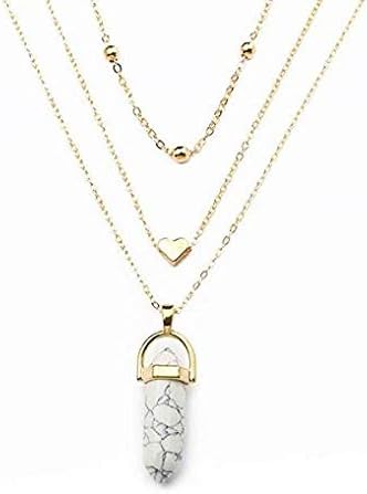 Windoson Deals Pendant Necklace Womens Natural Gemstone Crystal Reiki Silver Stone Bead Pendant Necklace Jewelry (E)