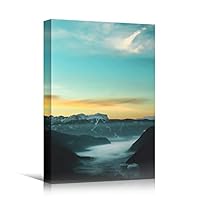 Canvas Wall Art Landscape Sunset Bedroom Contemporary Dramatic Landscape Mountain Multicolor Photography - 12x18 inches