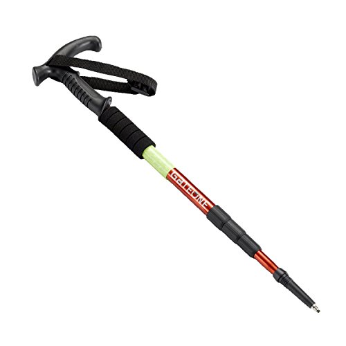 BAOCHI Hiking Trekking Pole Walking Stick Telescoping Ultra Strong Alpenstocks Anti Shock Mountaineering Trail (RED 1 Peice)