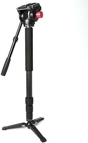 Caltar Photo - Video Heavy Duty Lightweight Carbon Fiber 4 Section Monopod WIth Fluid Pan Head Quick Release Plate (Black)