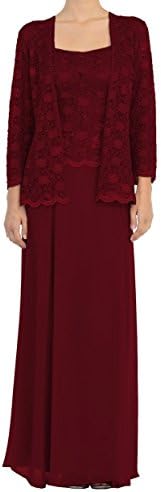 Belle Maids Lace and Chiffon Mother's Dress 4286V-BM-BURGUNDY-L