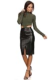 MeshMe Womens Alicia - Faux Leather Front Slit Pencil Skirt