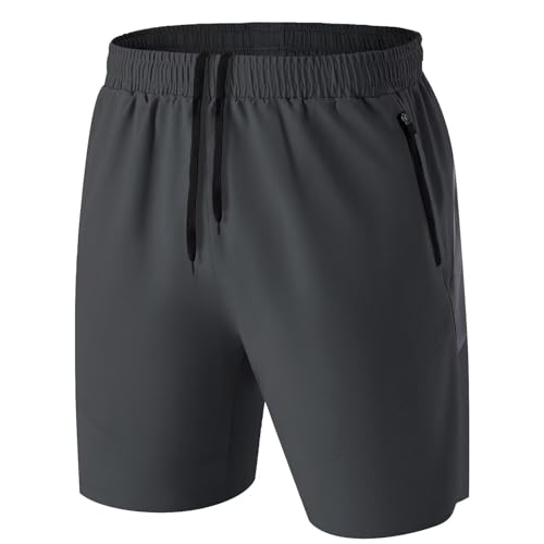 31pfbGhLL8L Hmiya Herren Sport Shorts Kurze Hose Schnell Trocknend Sporthose Leicht Mit Reißverschlusstasche(Dunkelgrau,Eu-2Xl/Us-Xl)