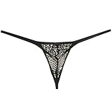 Men's Hollow Thong Lace Mini Bikini Bound Pouch T-Back Jacquard Male Underwear G-String Black L