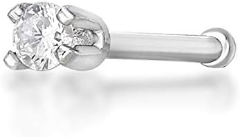 Lavari JewelersLavari 14K White Yellow Gold 1.3mm .01 Carat Genuine Diamond Nose Ring Straight Stud 22 Gauge…