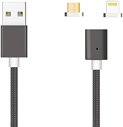 Animoeco Magnetic Micro USB charger Cable nylon braid cable 2 in 1 IOS & Android Systems for iPhone 6s,7,7 Plus,Huawei,Samsung,Tablets 3.25 Feet Charging & Data Transfer Cable(gun)