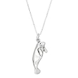 Sterling Silver One Sided Manatee Sea Cow Necklace (16 Inches)