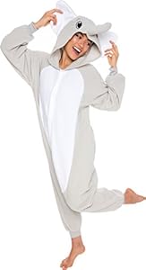 Silver Lilly Adult Pajamas - Plush One Piece Cosplay Elephant Animal Costume (S)
