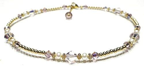 Handmade 14ct GF Purple Alexandrite June Birthstone Anklet, Crystal Beaded Ankle Bracelet