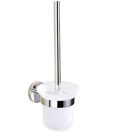 Aquieen TTBH Stainless Steel 304 Toilet Brush Holder with Frosted Glass and Wall Stand (Silver, Chrome Polished)