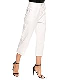 Women High Waist Zip Fly Solid Slim Work Casual Capri Pants
