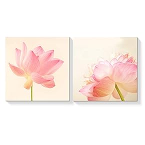 2 Panel Canvas Wall Art Summer Lotus Canvas Painting Wall Decor for Living Room Framed Home Decorations -