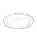 BloominGoods 50 Plastic Disposable Dessert/Appetizer Plates | 7.5 inches White with Silver Rim Real China Look | Ideal for Weddings, Parties, Catering | Heavy Duty & Non Toxic (50-Pack)