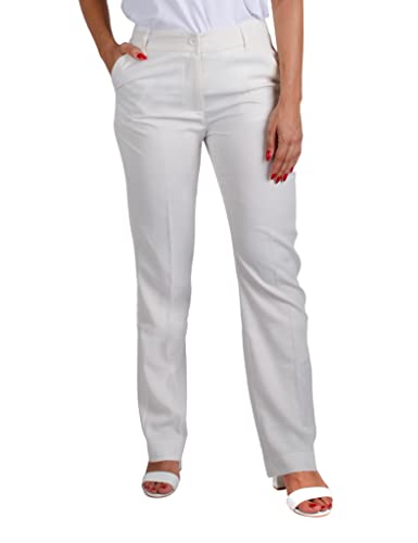 Women's Solid Print Dress Pant Elegant Mid Rise Straight Fit Pockets for Work Office Waitress Depending (93% Polyester - 7% Elastane)