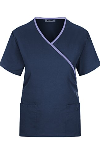 MedPro Women's Medical Scrub Set Mock Wrap and Cargo Navy L (GT-756)