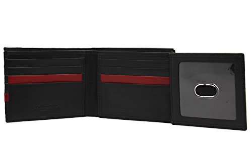 Genuine Calf Leather Black & Red Bi-fold Wallet Quinn Flip ID with Gift Box (53-27)