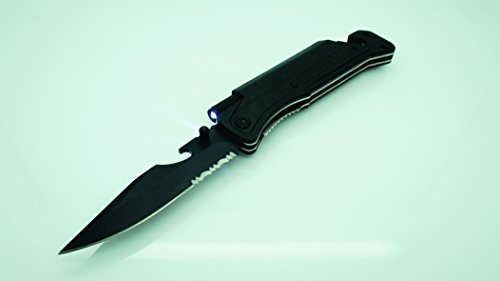 GREYWOLF 8" Multi-Purpose Survival Folding Pocket Knife with Fire Starter Flint, Bottle Opener, Belt Cutter and LED Light