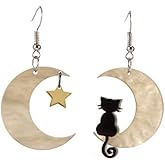RofYof Moon Star Cat Halloween Earrings for Women Cute Asymmetrical Acrylic Animal Earrings