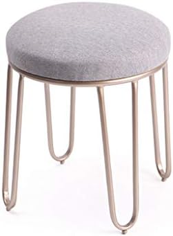Calyvina Round Vanity Stool Makeup Dressing Stool Iron Linen Change Shoe Bench Home Bedroom Chair 19.7",Gray [Energy Class A]