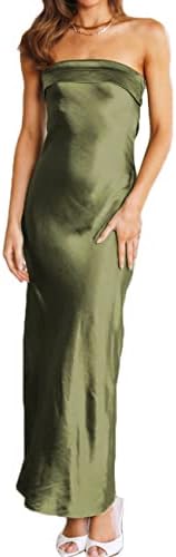 Realtix Satin Silk Backless Tube Tops Maxi Dress for Women Low Back Hollow  Out Elegant Strapless Long Dresses Wedding Guest Olive price in UAE |  Amazon UAE | kanbkam