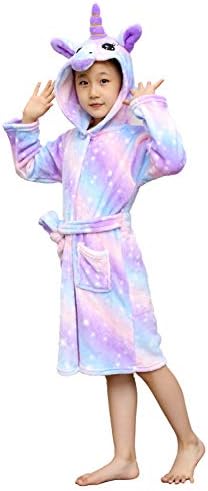 Unisex Kids Unicorn Robes Flannel Animal Bathrobes Hoodie Gifts