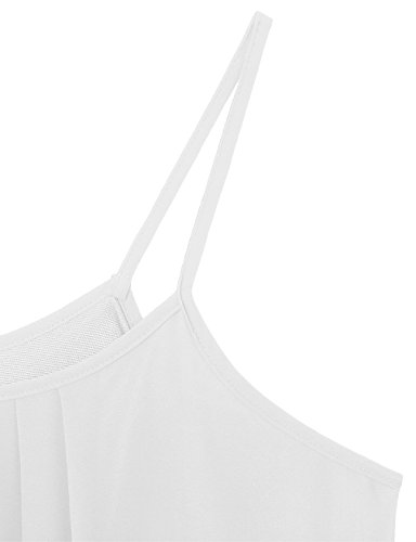 Lotusmile Women's Summer Cool Casual Sleeveless Pleated Chiffon Layered Cami Tank Top (Medium, White)