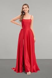 Women's satinprome Dress Long Train Side Slit Satin