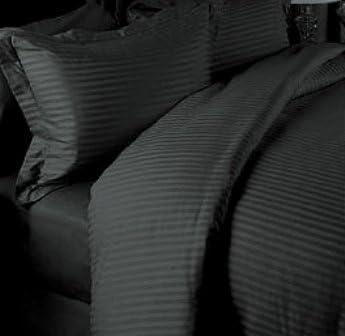 TEMPTATION Egyptian Cotton 400TC 4Pcs Sateen Stripe Comforter(White) Set King Black.