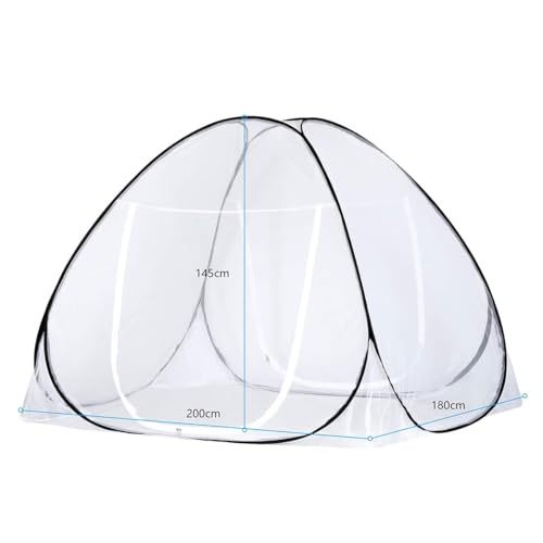Sekey Pop Up Mosquito Net with 4 Tie Down Straps, Double Zip, Foldable Mosquito Net, Portable Camping Tent with Carry Bag, Ultralight Double Bed for Outdoor Travel, 200 x 180 x 145 cm, White