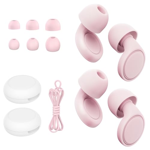 Jayine 2 Pairs Ear Plugs for Sleeping, Soft Full Silicone Ear Plugs for Noise Reduction 25dB, Reusable Hearing Protection Earplugs for Concert, Focus, Noise Sensitivity, 8 Ear Tips in S/M/L - Pink