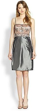 Sue Wong Womens Spaghetti Straps Sleeveless Cocktail Dress Metallic 0