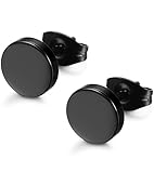 FIBO STEEL Stainless Steel Black Stud Earrings for Men Women, 3mm-8mm Available