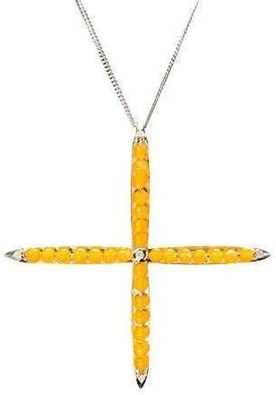 Yellow jade cross necklace by Majade. Jadeite jewelry, Chinese jade Nephrite pendant. Handmade 925 yellow jade & diamond sterling silver cross necklace. Unique decorative yellow stone jeweled cross.