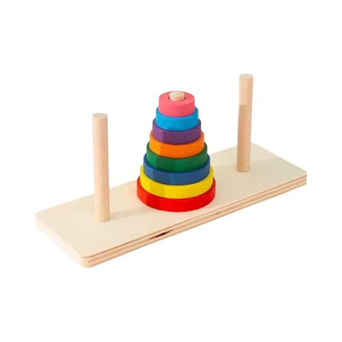 Torre de Hanói em Madeira Colorida, Jogo de Empilhamento Lógico com 8 Camadas, Raciocínio Lógico Concentração Habilidade Matemática 17x3 cm