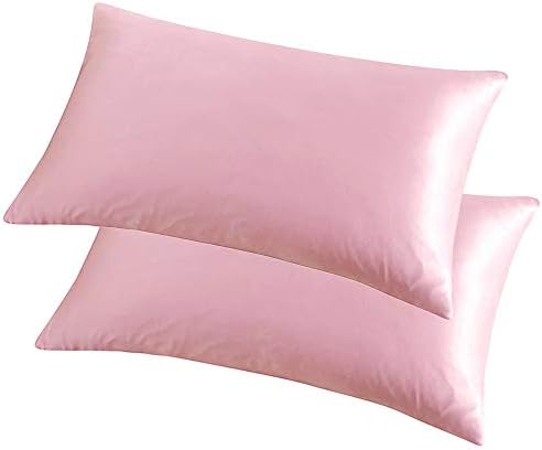 Wrighteu Satin Silk Pillowcases 1pack Pillow Case 20" X 30" Cover with Hidden Zipper Polyester Pillow Covers for Hair Skin Facial Care (Pink2pcs)