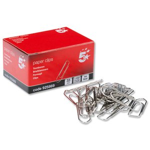 5 Star No Tear Paperclips Extra Large Length 33mm [Pack of 10x100]