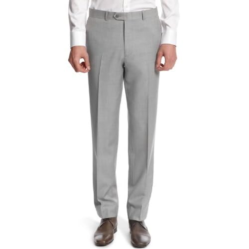 Hosen Bar III Slim Fit Light Gray Flat Front Pre-Hemmed ...