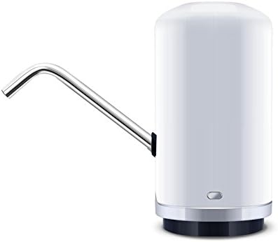 JINGHUu Drinking Water Pump Electric Dispenser 5 Gallon Bottle Desk Top Powerful Rotational Portable for Home Kitchen Office Use with Switch and Power Adapter Rechargeable Battery (White)