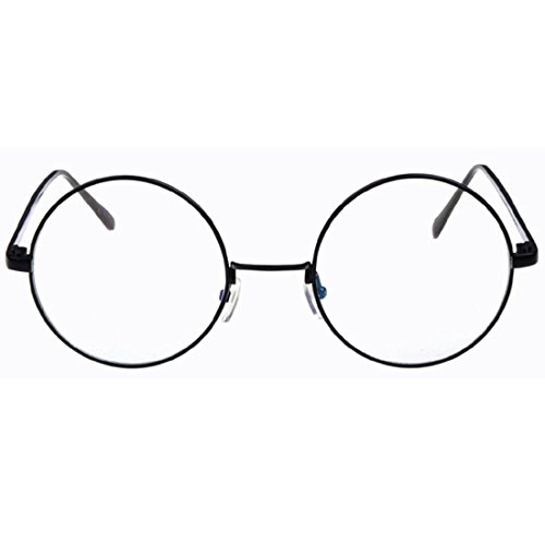 D.King Oversized Vintage Round Retro Large Metal Frame Clear Lens Eyeglasses Black - Thumbnail 2