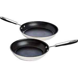 AmazonBasics 2-Piece Stainless Steel Non-Stick Induction Frying Pan Set – with Soft Touch Handle, PFOA&BPA Free – 24/28…