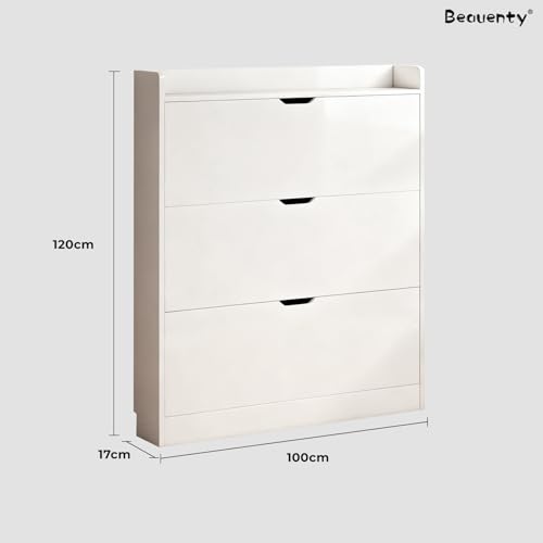Beauenty Shoe Storage Cabinet, Shoe Storage Organizer, Narrow Shoe Cabinet with 3 Flip Drawers, Wooden Hidden Organizer for Entrywa, Modern Furniture, 100 * 17 * 120 (Style 3)