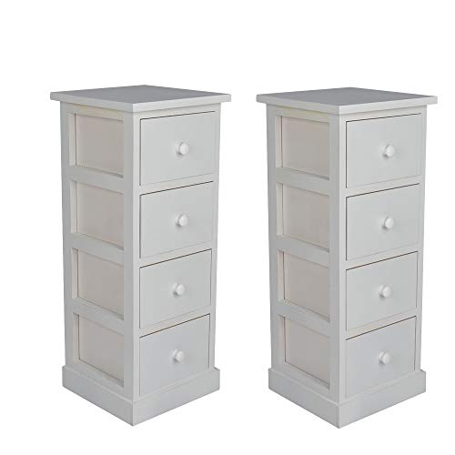 KingSaid 2Pcs Tall Wooden Bedside Cabinets Drawers Nightstand Storage Unit With 4 Drawers Tables Bedroom Storage White