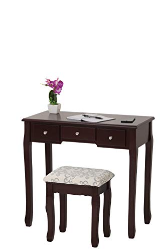 Fineboard Dressing Table with Stool and LED Lights with 5 Drawers and Mirror, Brown - Thumbnail 2
