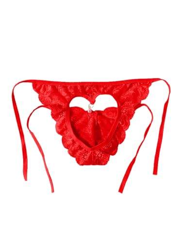 ChiaoLezhee Mens Heart Cut-Out Sissy Panties, Floral Lace Pendant Pearl, Femboy Lingerie, Low Rise Backless, Red, One Size at Amazon