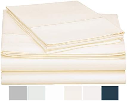 ONE PARK LINENS Organic Cotton Sheet Set GOTS Certified – Sateen Weave Eco Friendly 400 Thread Count Luxurious and Soft - King, Ivory