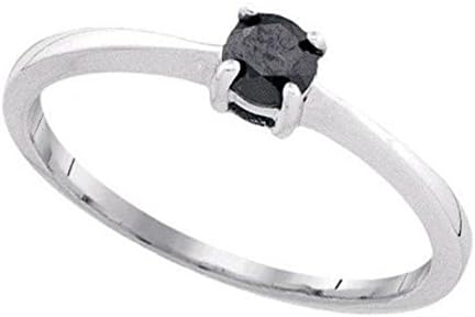 0.25 cttw 10k White Gold Round Black Diamond Solitaire Promise Ring