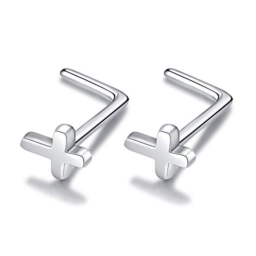 LUHE Ball Stud Nose Rings,Cross Stud Nose Rings,925 Sterling Silver Nose Body Piercing Stud Earrings for Womens Mens