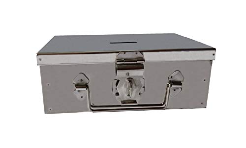 Ammarsons® Stainless Steel Bank Locker Box/Cash Box/Jewellery Box – Rectangle (21 X 13.5 X 8 cm, Silver) – Small